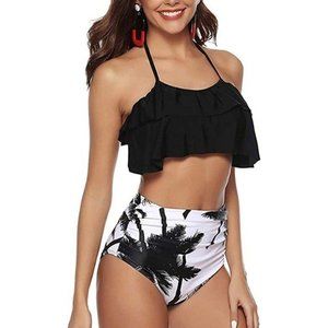 ADISPUTENT   High Waisted Bikini Swimsuit Flounce Top Tummy Control
